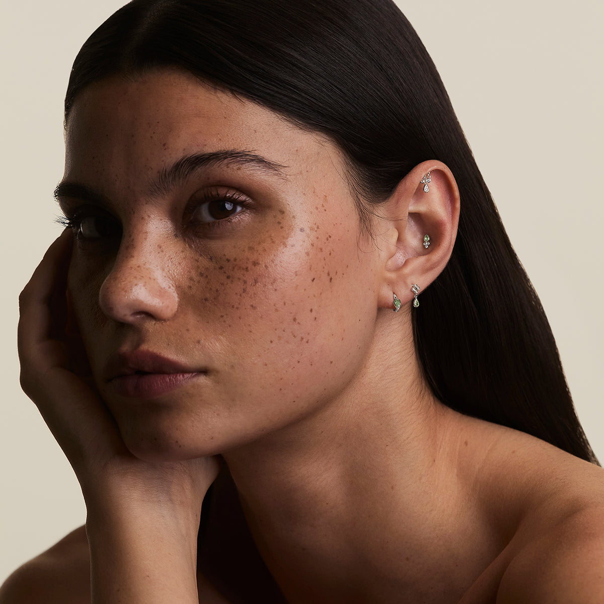 Green Sapphire Pear Seamless Piercing Hoop in Solid White Gold-Astrid &amp; Miyu