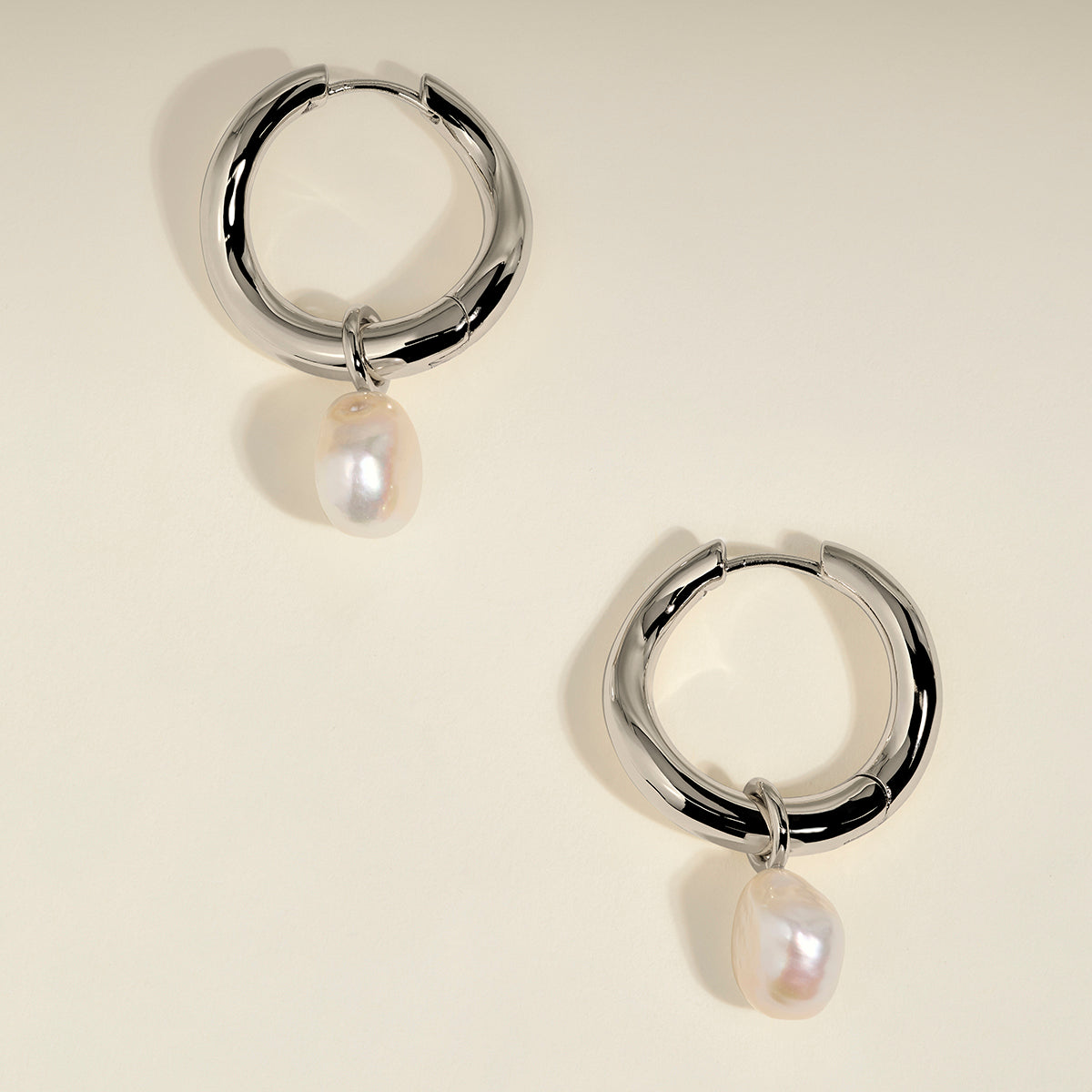 Serenity Pearl Charm XL Hoops in Silver-Astrid &amp; Miyu