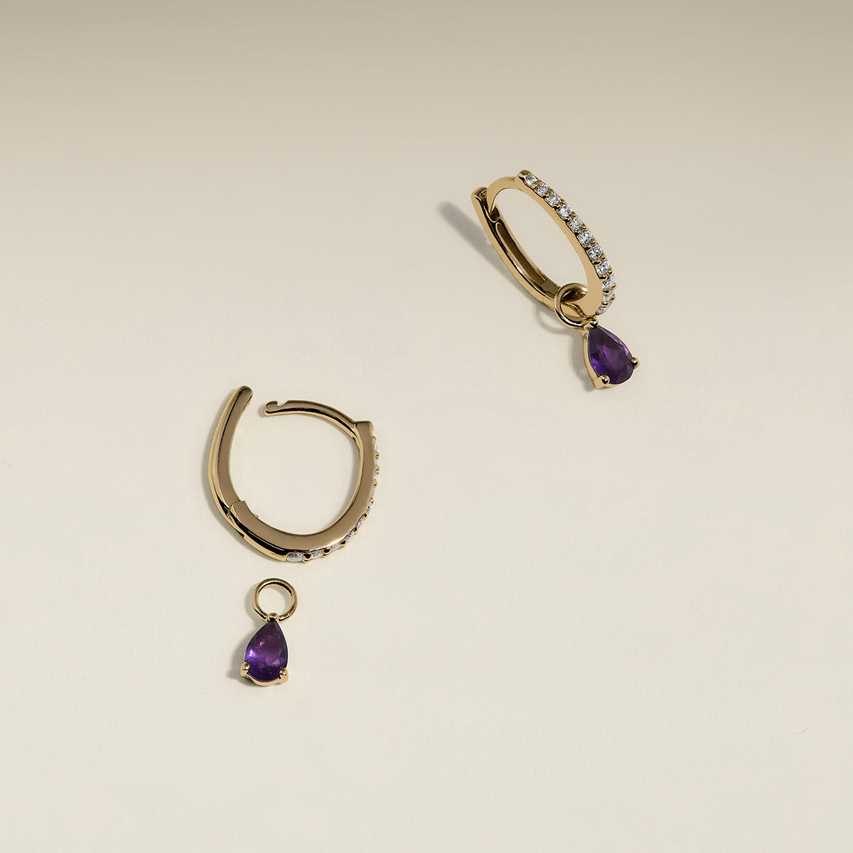 Amethyst February Earring Charm in Solid Gold-Astrid &amp; Miyu