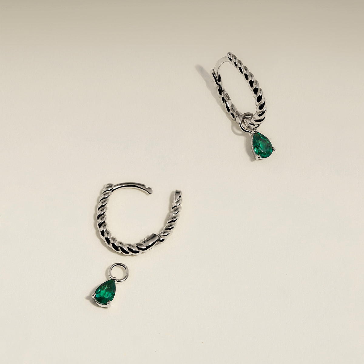 Emerald May Earring Charm in Solid White Gold-Astrid &amp; Miyu