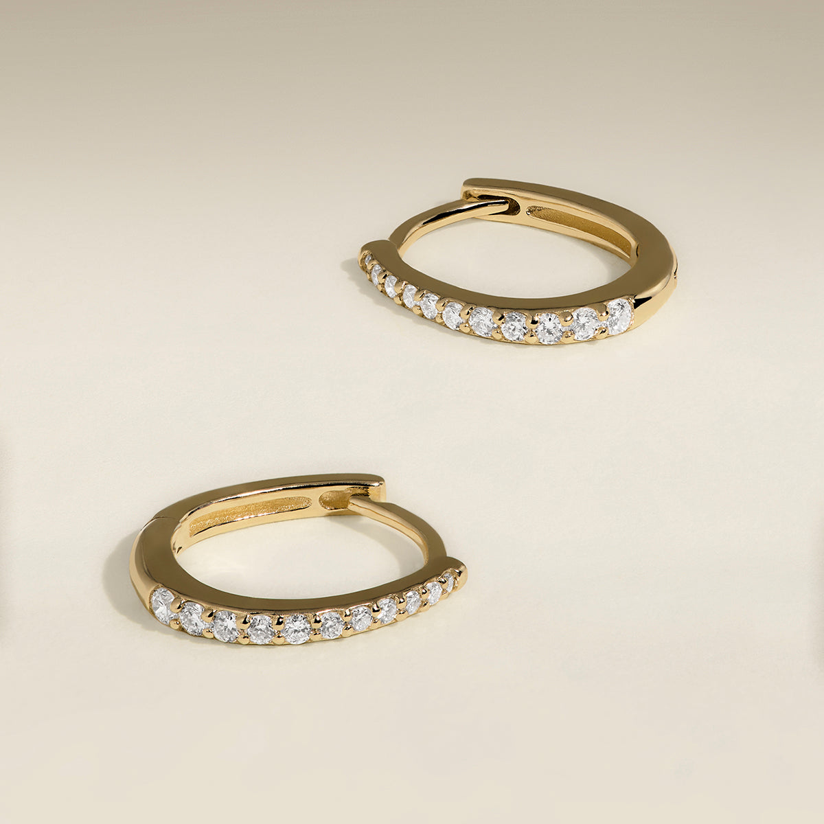 Diamond Pavé Huggies in Solid Gold-Astrid &amp; Miyu