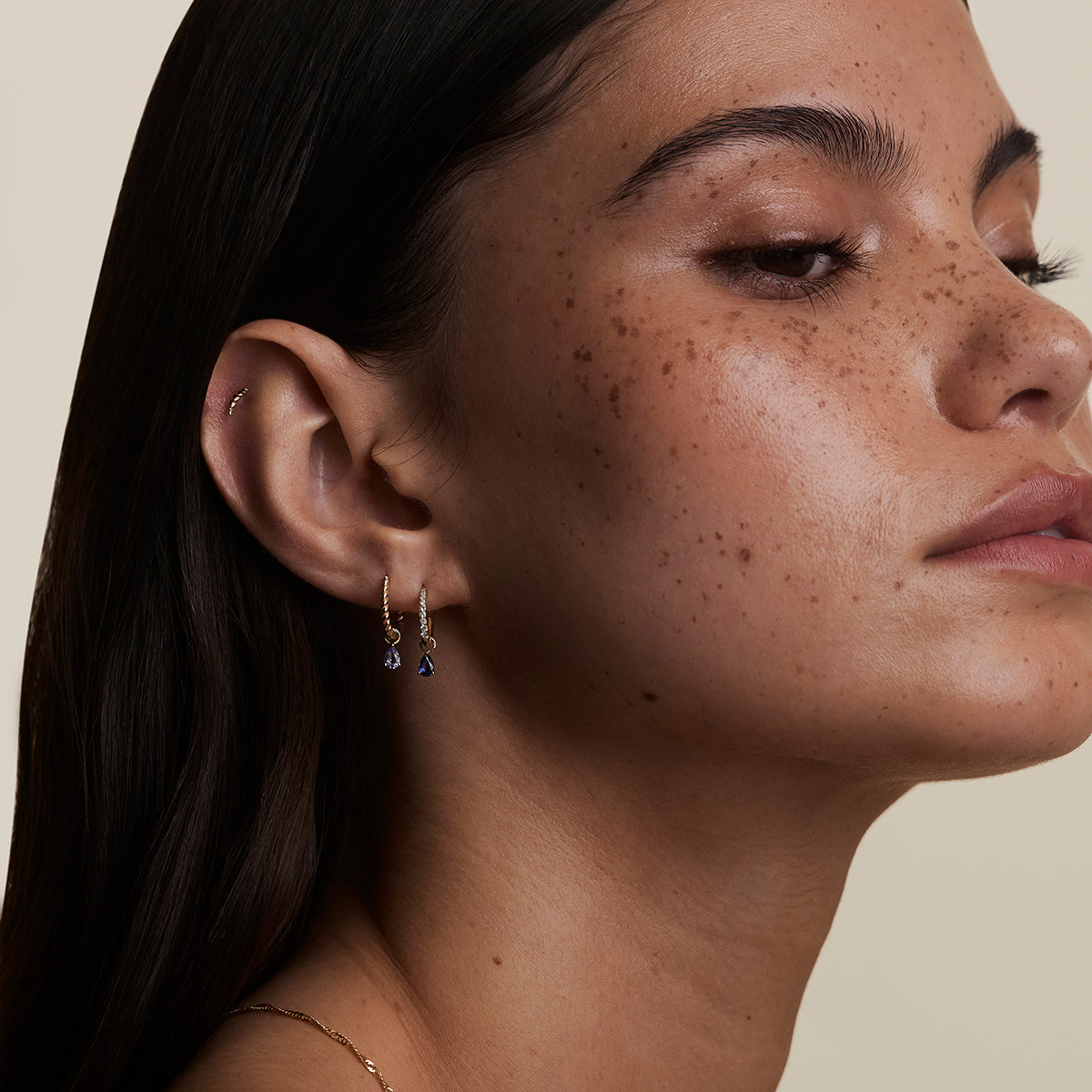 Diamond Pavé Huggies in Solid Gold-Astrid &amp; Miyu