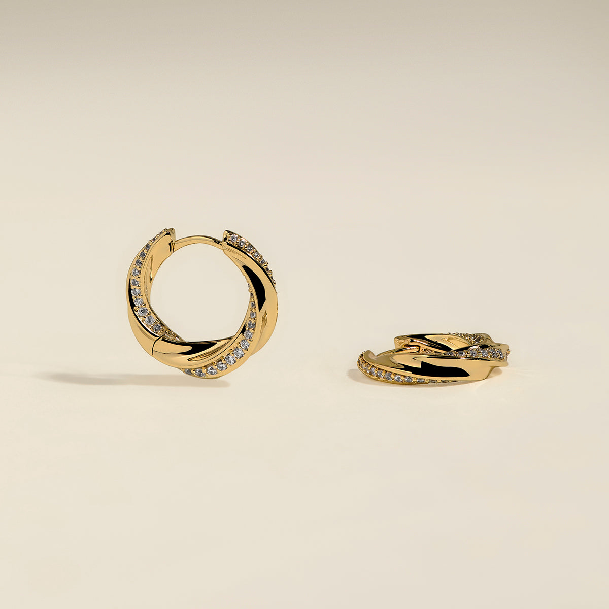 Crystal Cosmic Twist Medium Hoops in Gold-Astrid &amp; Miyu