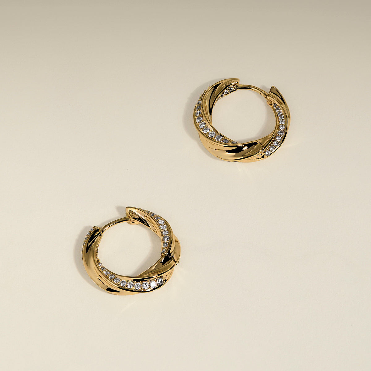 Crystal Cosmic Twist Medium Hoops in Gold-Astrid &amp; Miyu
