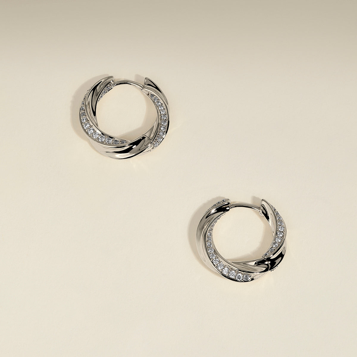 Crystal Cosmic Twist Medium Hoops in Silver-Astrid &amp; Miyu