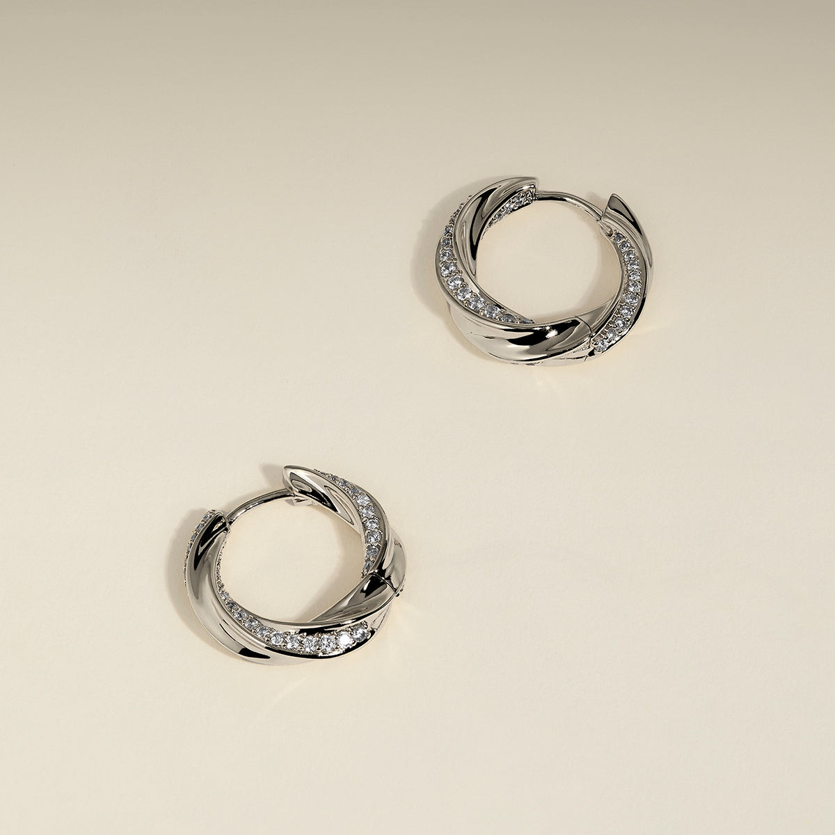Crystal Cosmic Twist Medium Hoops in Silver-Astrid &amp; Miyu