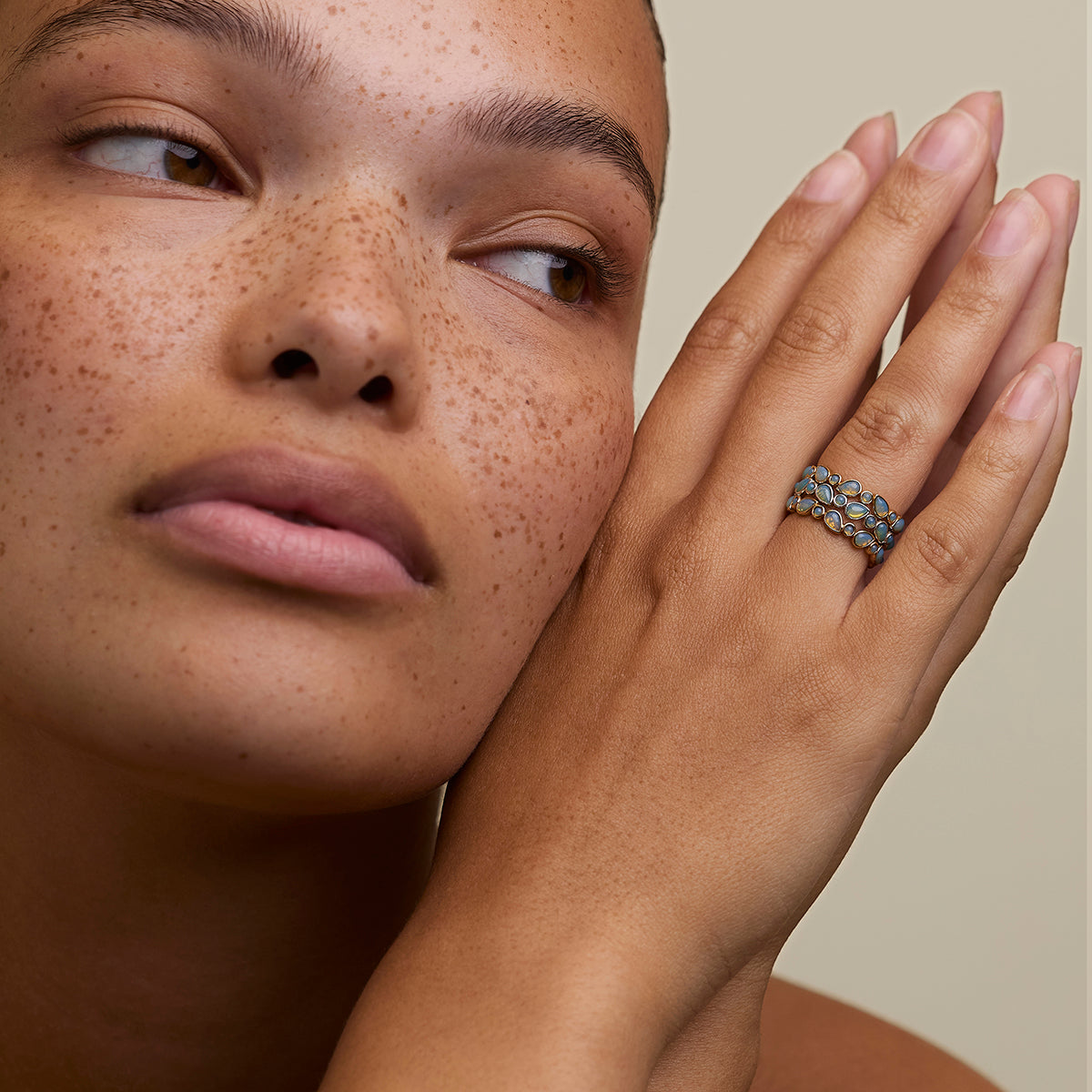 Opal Bezel Band Ring in Silver-Astrid &amp; Miyu
