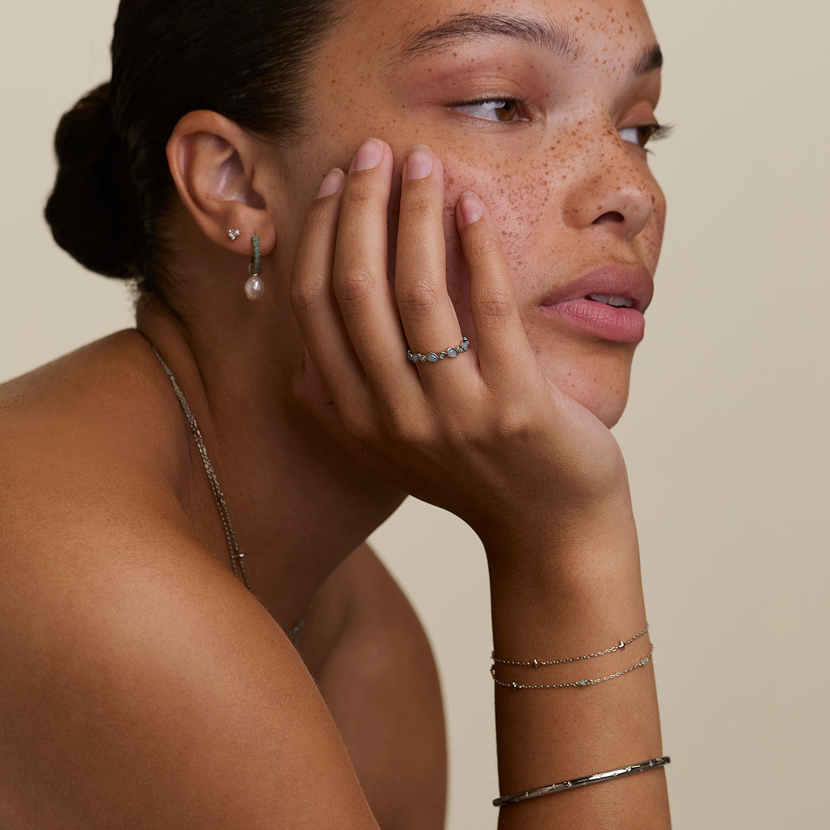 Opal Bezel Band Ring in Silver-Astrid &amp; Miyu