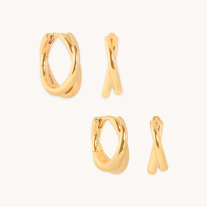 Crossover Illusion Hoops Stacking Set in Gold-Astrid &amp; Miyu