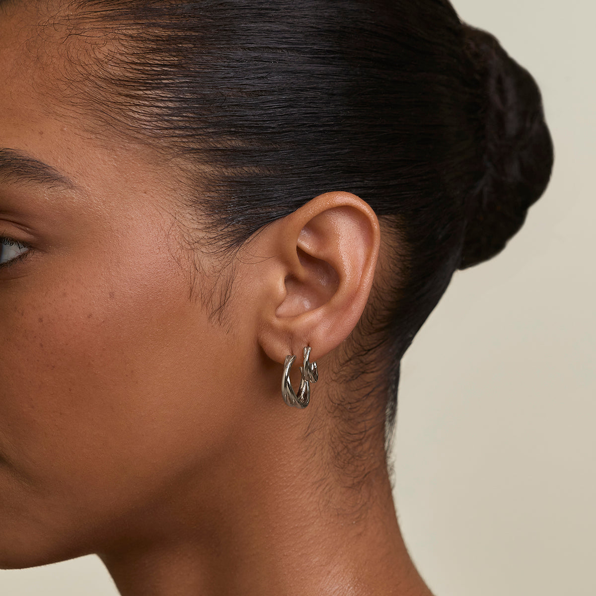 Crossover Illusion Hoops Stacking Set in Silver-Astrid &amp; Miyu