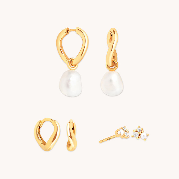 Serenity Pearl Hoops Stacking Set in Gold-Astrid &amp; Miyu