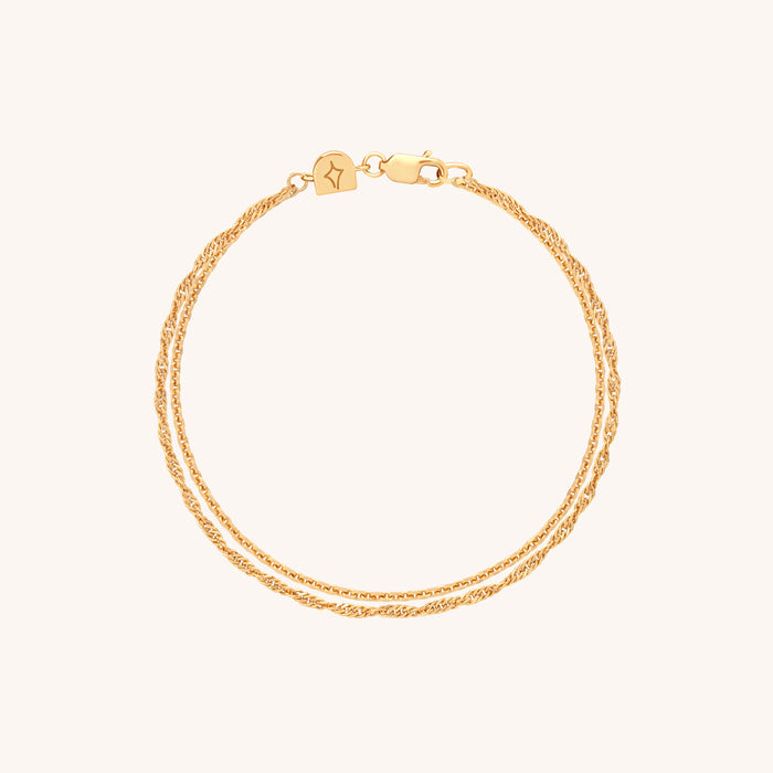 18k Gold Plated Jewellery - Illusion Twist Double Chain Bracelet in Gold - Chain Bracelet - Astrid &amp; Miyu