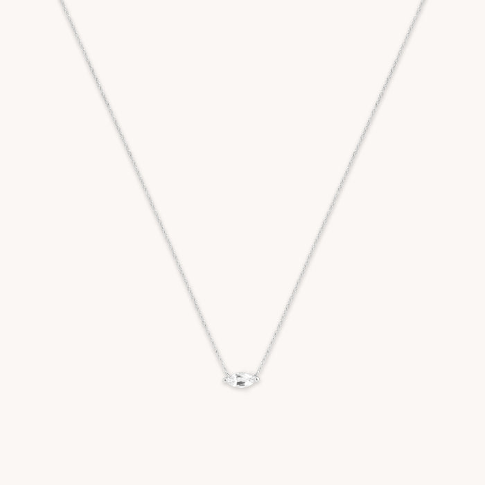 April White Topaz - White Topaz Marquise Necklace in Solid White Gold - Charm Necklaces - Astrid &amp; Miyu