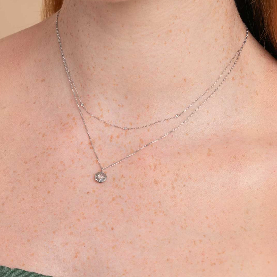 April White Topaz - April White Topaz Birthstone Necklace in Solid White Gold - Pendant Necklace - Astrid &amp; Miyu