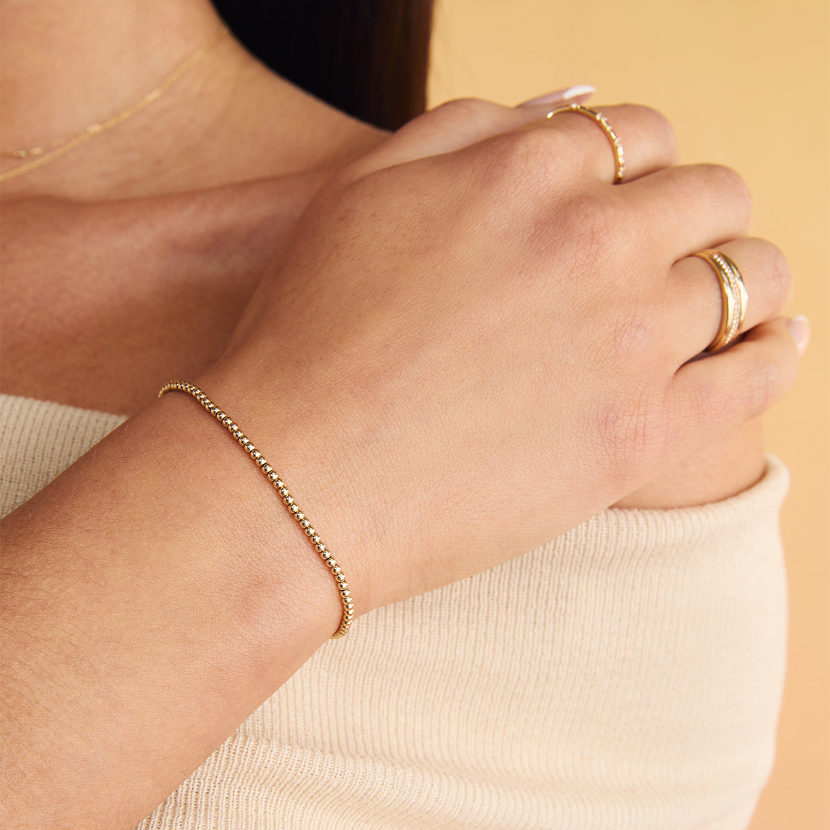 Bracelets - Beaded Bracelet in Solid Gold - Bracelets - Astrid &amp; Miyu