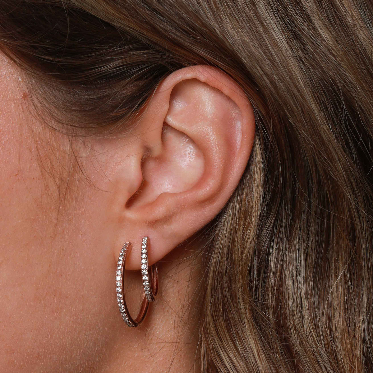 18k Rose Gold Plated Jewellery - Essential Crystal Medium Hoops in Rose Gold - Hoop Earrings - Astrid &amp; Miyu