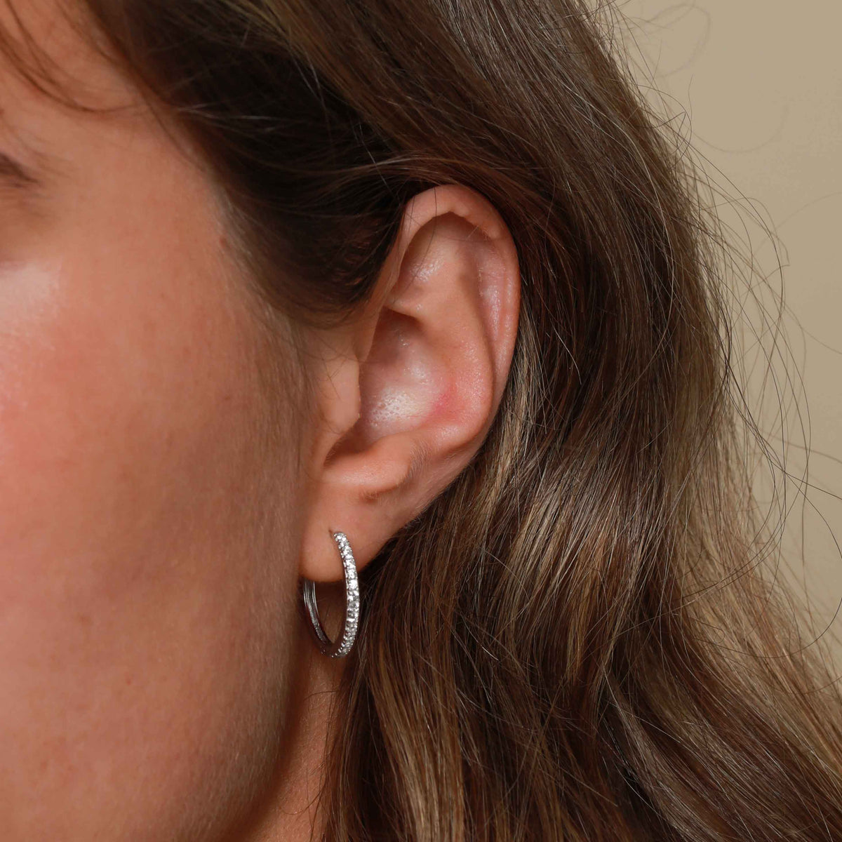 Charm Compatible Hoops - Essential Crystal Medium Hoops in Silver - Hoop Earrings - Astrid &amp; Miyu
