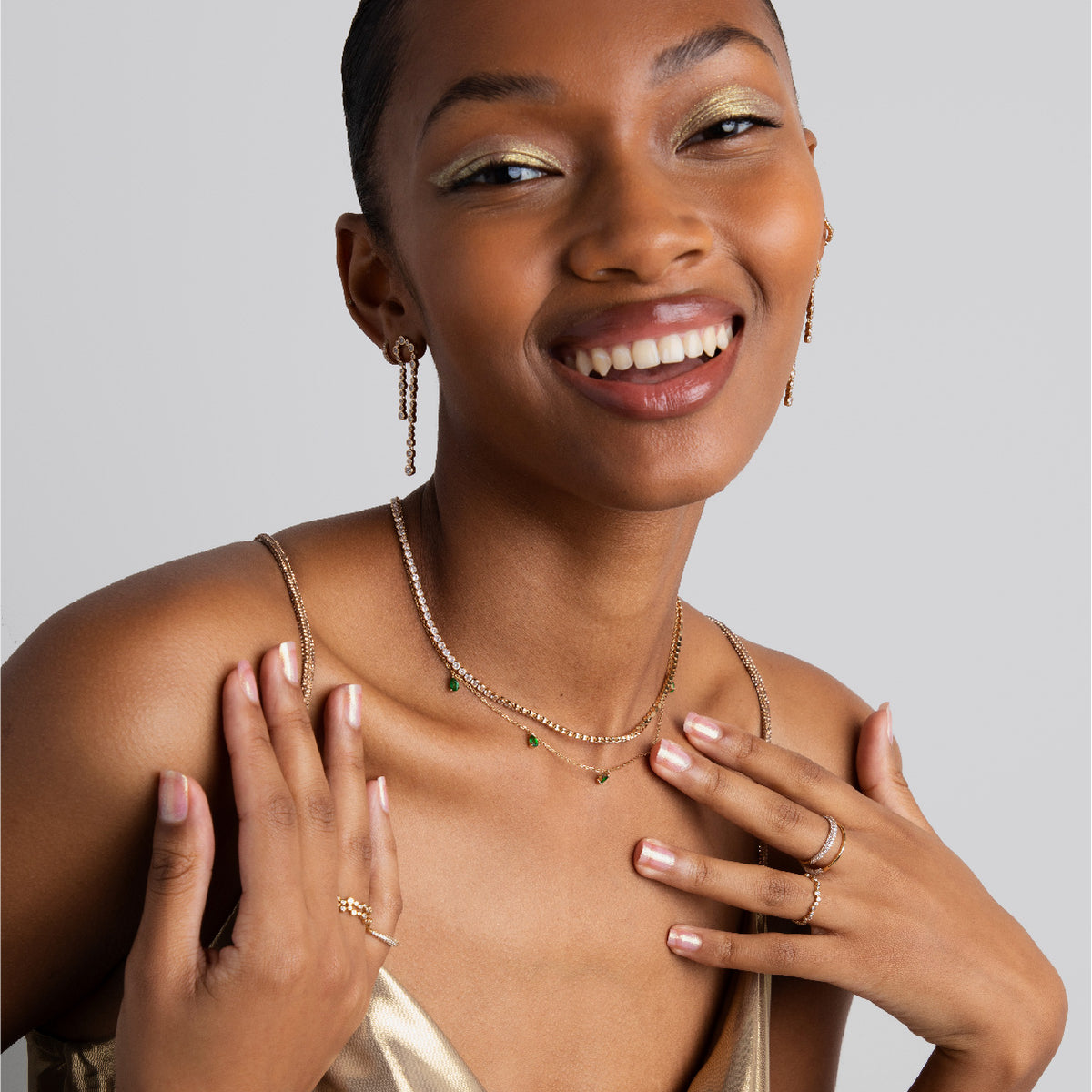 18k Gold Plated Jewellery - Gleam Crystal Drop Studs in Gold - Stud Earrings - Astrid &amp; Miyu