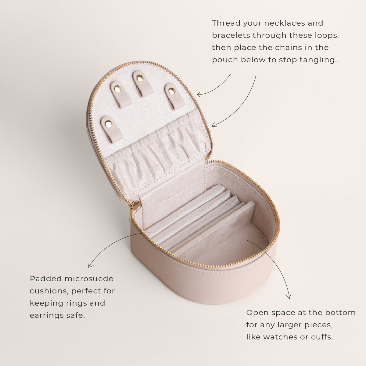 Jewellery Boxes - Leather Jewellery Box in Fawn Sand - Jewellery Box - Astrid &amp; Miyu