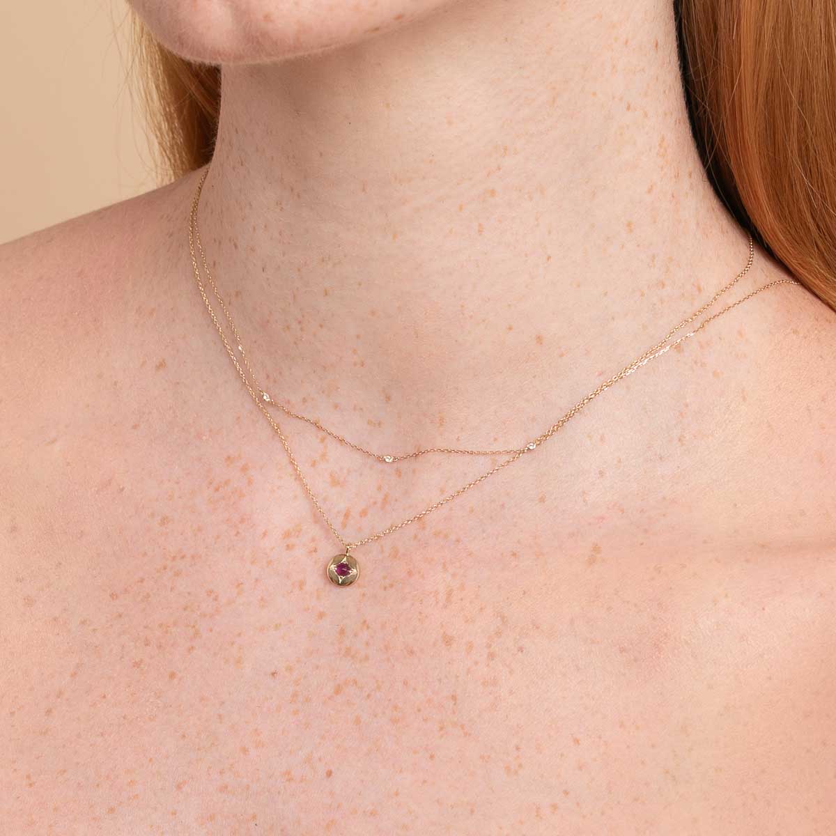 Gemstone Jewellery - July Ruby Birthstone Necklace in Solid Gold - Pendant Necklace - Astrid &amp; Miyu