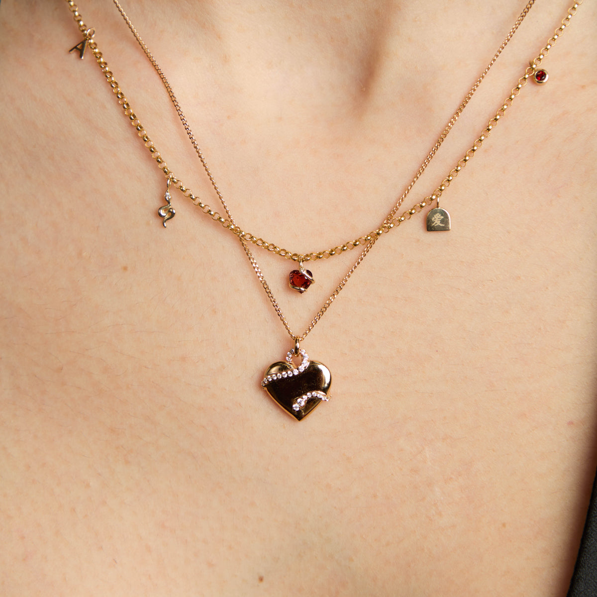 18k Gold Plated Jewellery - Heart & Snake Pendant Necklace in Gold - Pendant Necklace - Astrid &amp; Miyu