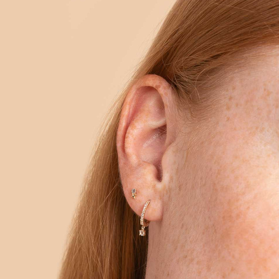 Birthstone Earrings - March Aquamarine Birthstone Earrings in Solid Gold - Stud Earrings - Astrid &amp; Miyu