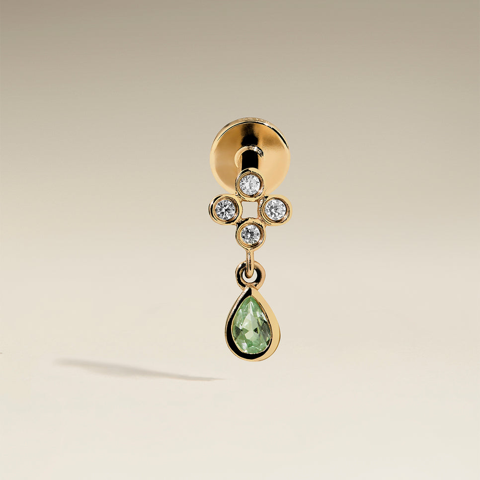 Diamond & Green Sapphire Charm Piercing Stud in Solid Gold-Astrid &amp; Miyu