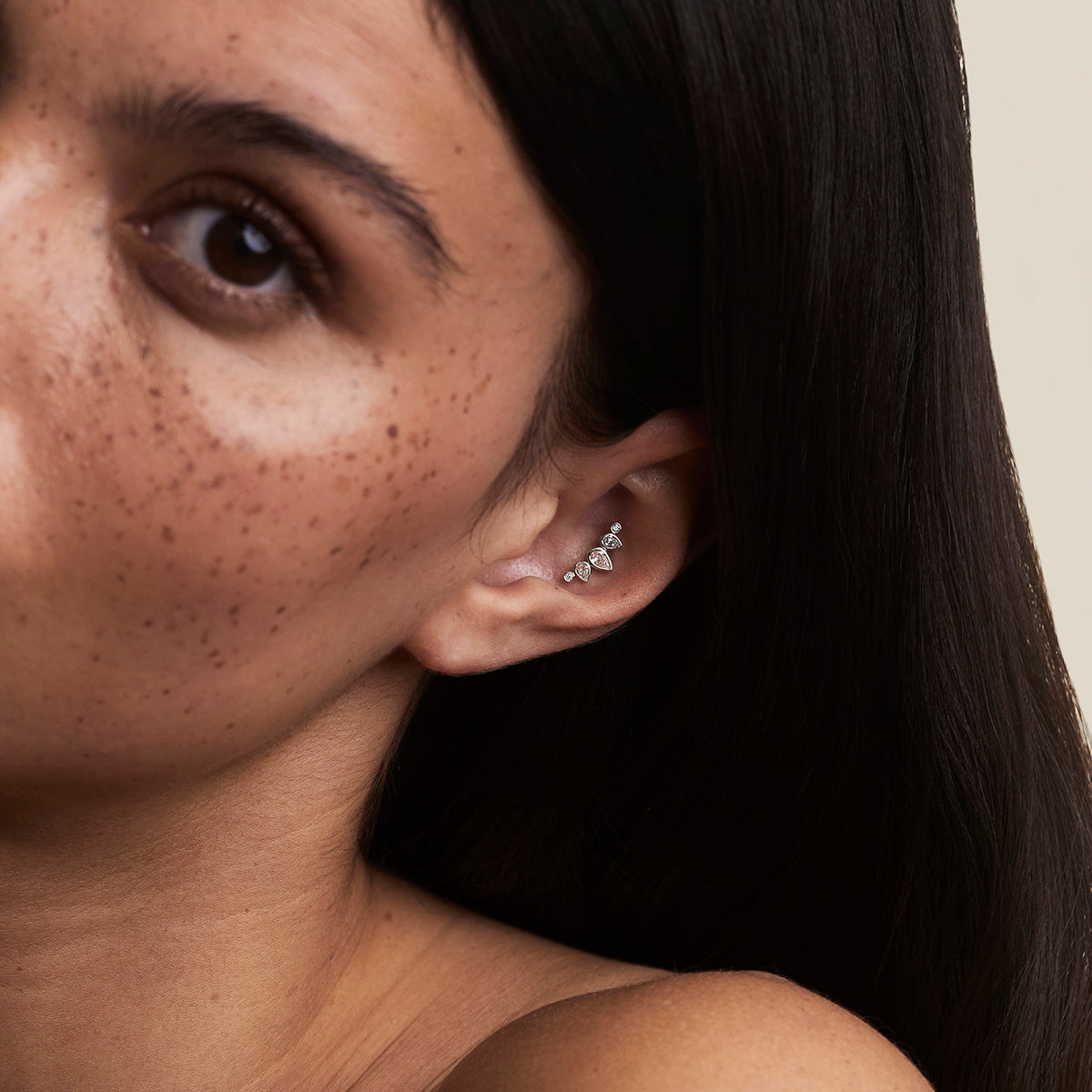 Diamond Pear Curved Piercing Stud in Solid White Gold-Astrid &amp; Miyu