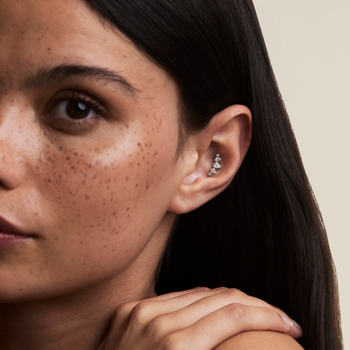Diamond Pear Curved Piercing Stud in Solid White Gold-Astrid &amp; Miyu