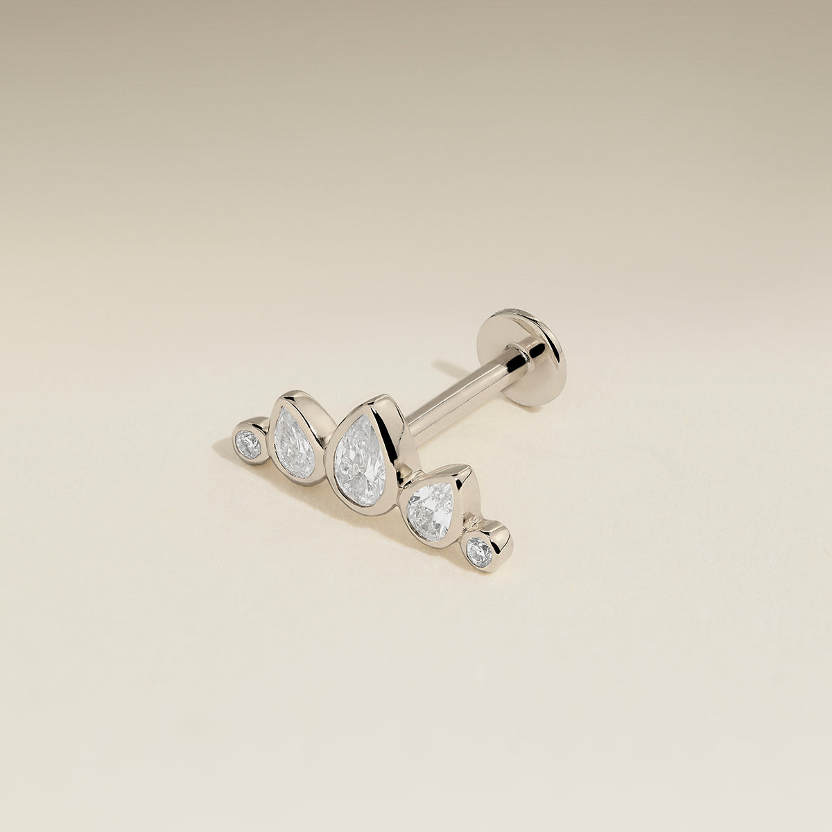 Diamond Pear Curved Piercing Stud in Solid White Gold-Astrid &amp; Miyu