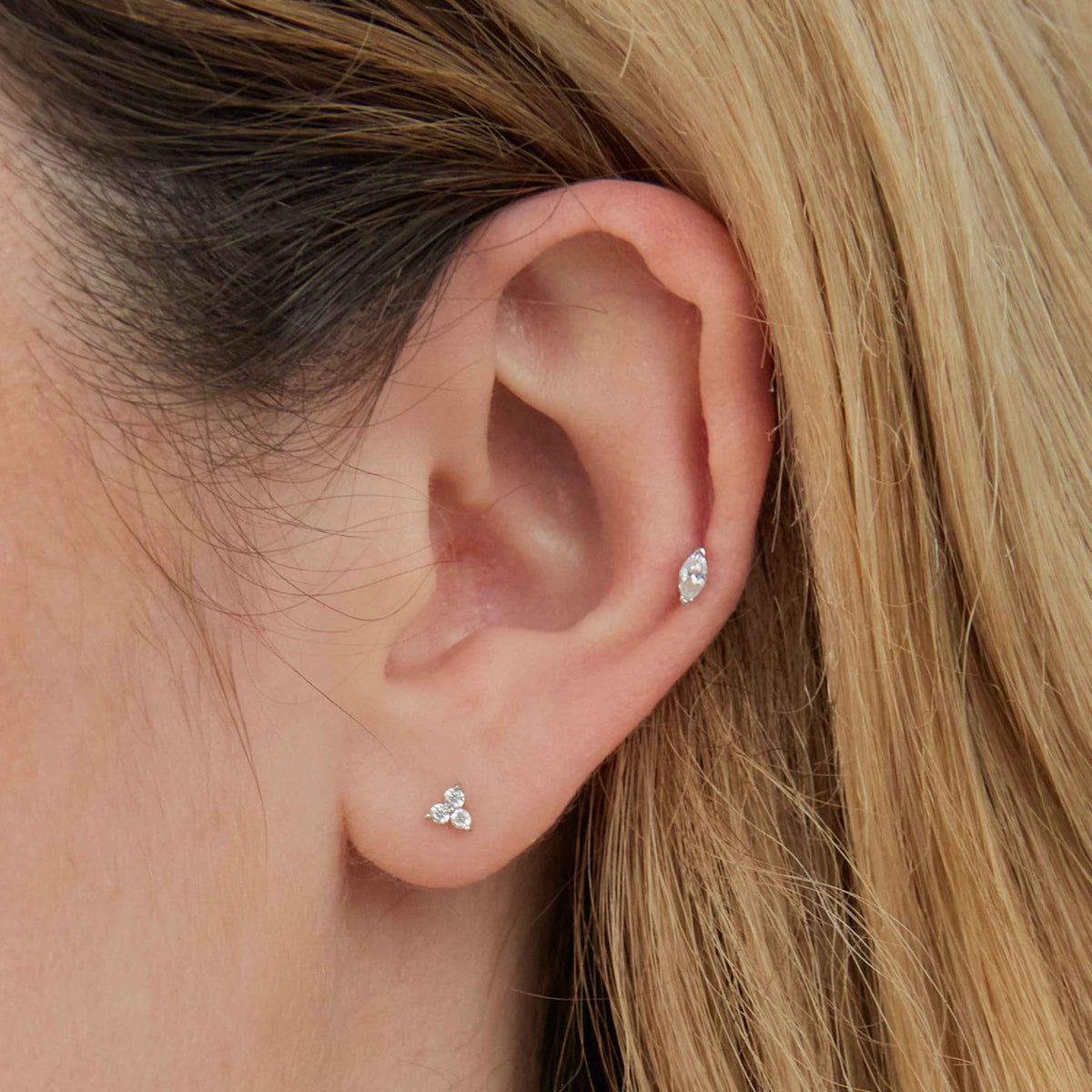 Triple Topaz Piercing Stud in Solid White Gold-Astrid &amp; Miyu