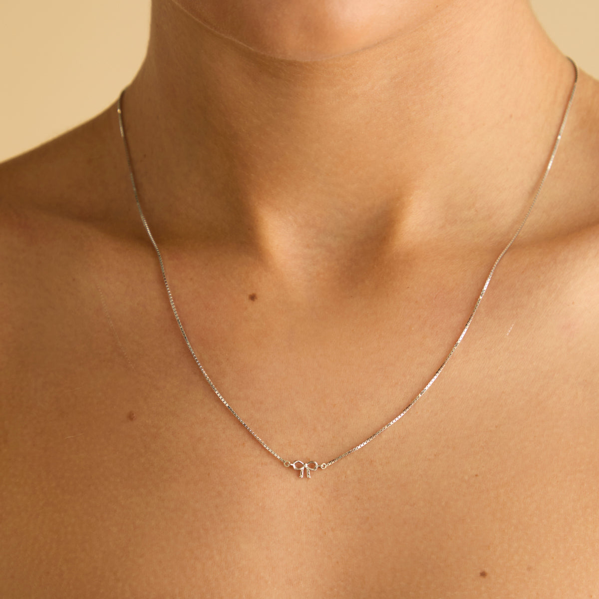 Charm Necklaces - Bow Charm Necklace in Solid White Gold - Charm Necklace - Astrid &amp; Miyu