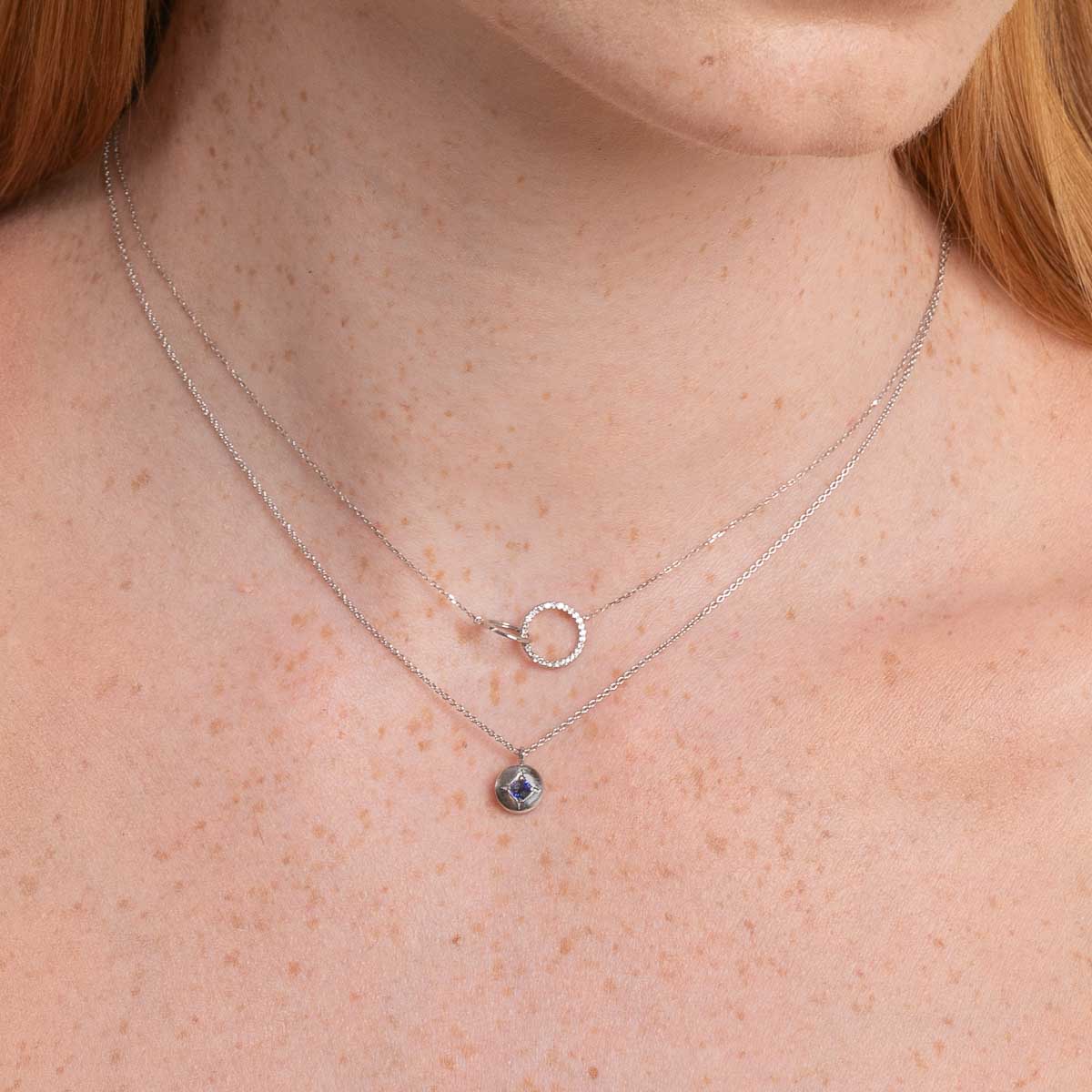 Birthstone Jewellery - September Sapphire Birthstone Necklace in Solid White Gold - Pendant Necklace - Astrid &amp; Miyu