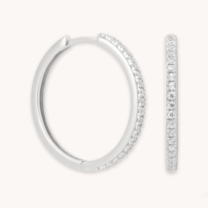 Crystal Hinge Large Hoops in Silver