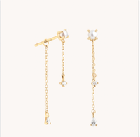 Diamond & Pearl Chain Studs in Solid Gold-Astrid &amp; Miyu