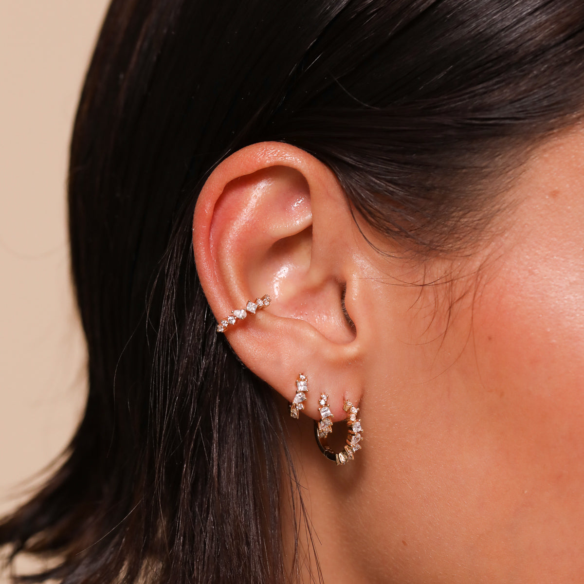 Celestial Crystal Hoop 8mm in Gold worn