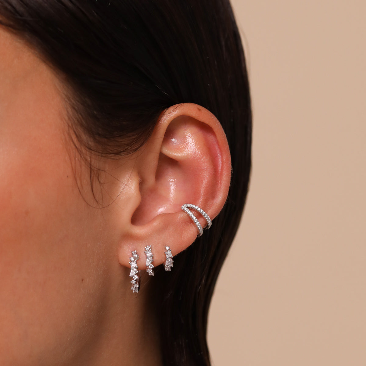 Celestial Crystal Hoop 8mm in Silver Worn