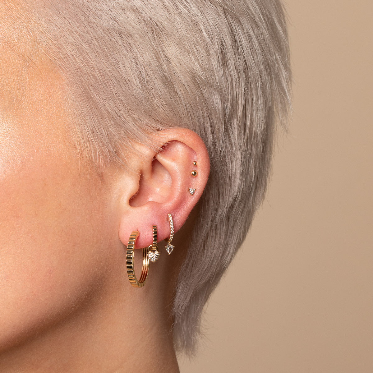 Earrings - Heart Gem Drop Piercing Hoop in Solid Gold - Piercing Hoop - Astrid &amp; Miyu