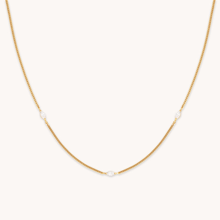 Station Navette Crystal Necklace in Gold