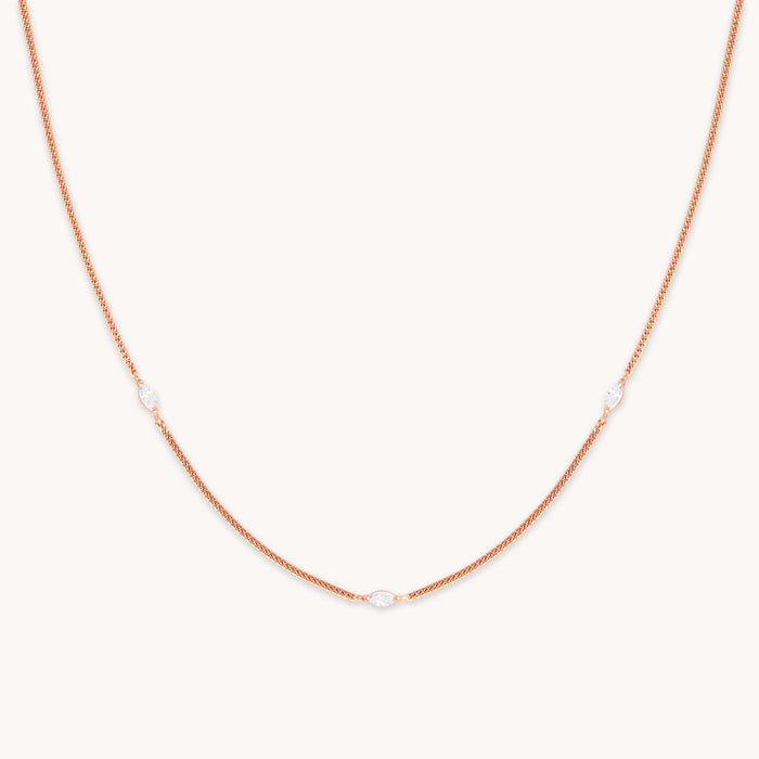 Station Navette Crystal Necklace in Rose Gold