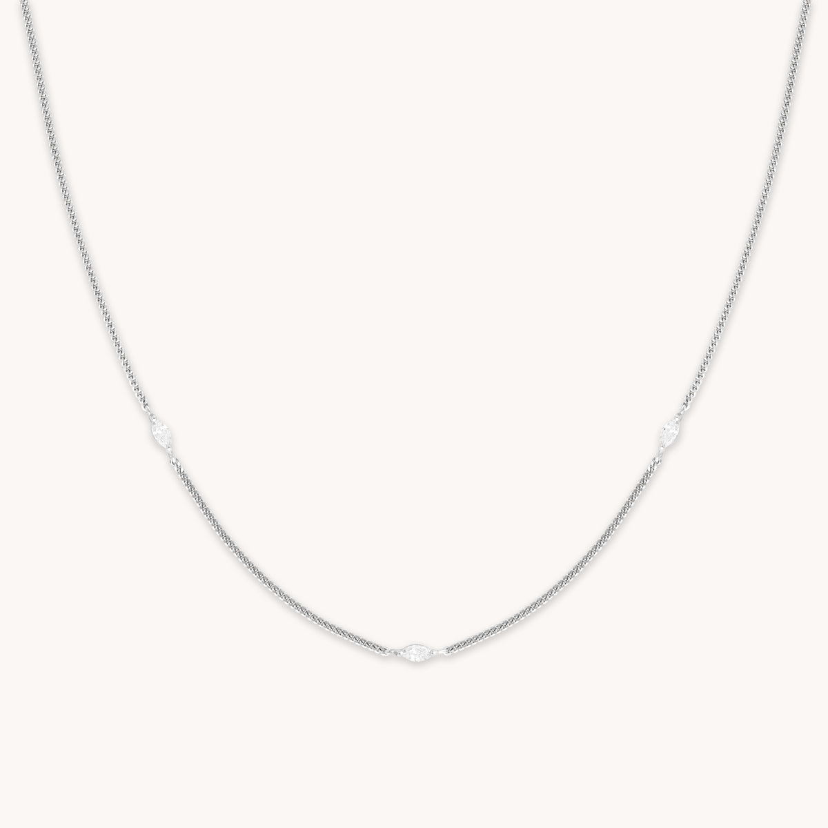 Station Navette Crystal Necklace in Silver