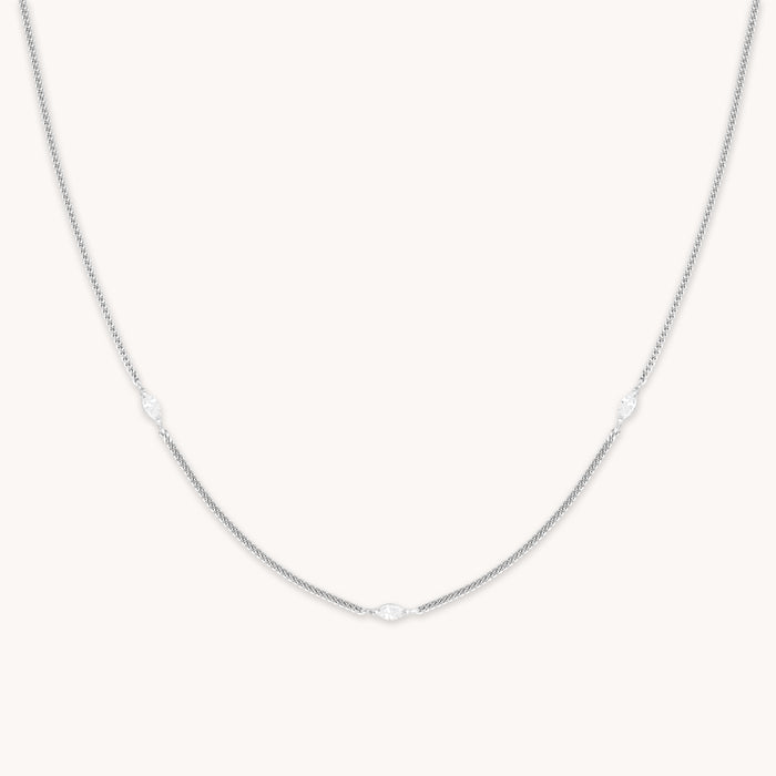 Station Navette Crystal Necklace in Silver