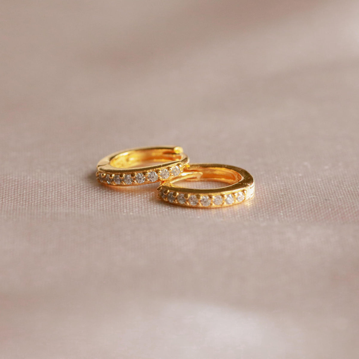 18k Gold Plated Jewellery - April Birthstone Huggies in Gold with Clear CZ - Huggies - Astrid &amp; Miyu