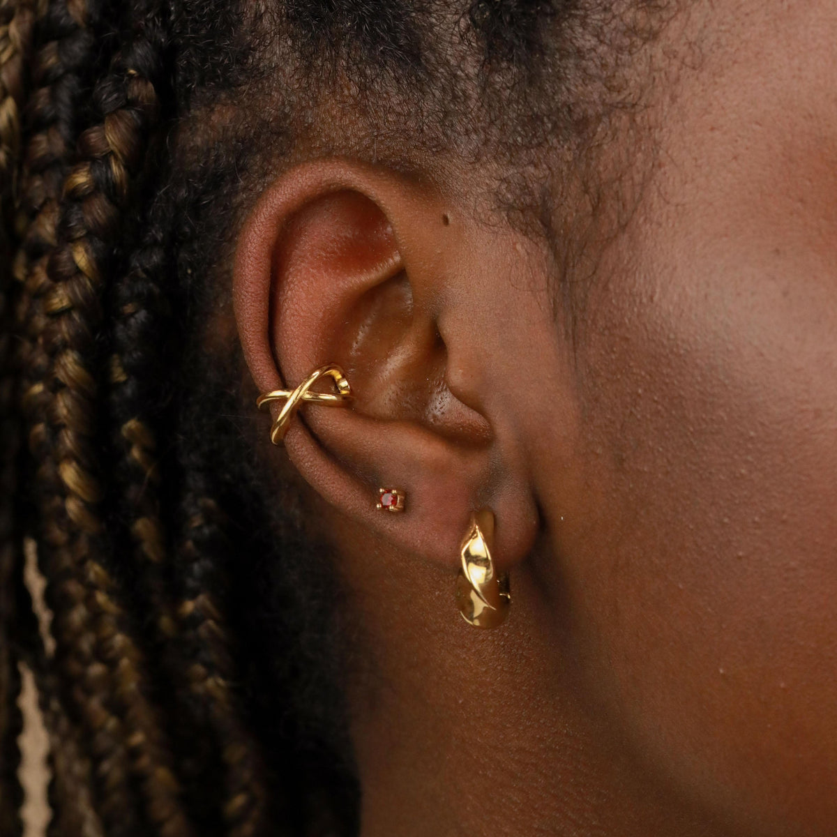 18k Gold Plated Jewellery - January Birthstone Stud Earrings in Gold with Garnet CZ - Stud Earrings - Astrid &amp; Miyu