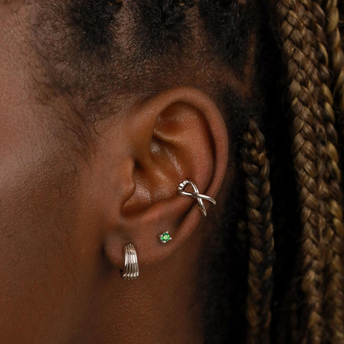 Birthstone Stud Earrings In Silver - May Birthstone Stud Earrings in Silver with Emerald CZ - Stud Earrings - Astrid &amp; Miyu