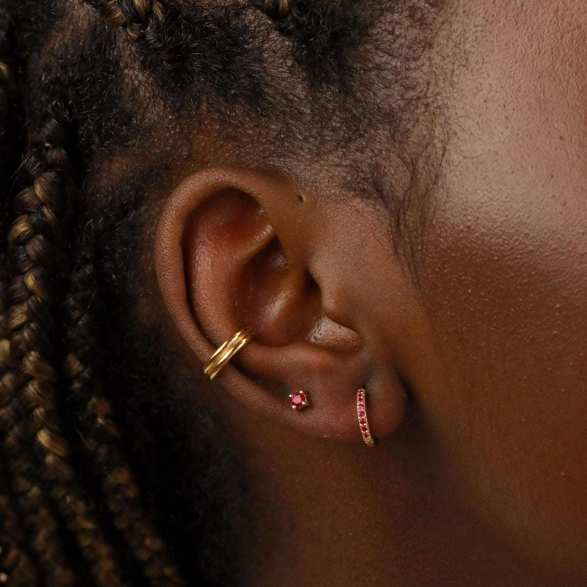 18k Gold Plated Jewellery - July Birthstone Stud Earrings in Gold with Ruby CZ - Stud Earrings - Astrid &amp; Miyu