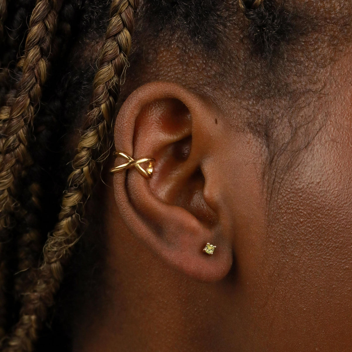 18k Gold Plated Jewellery - August Birthstone Stud Earrings in Gold with Peridot CZ - Stud Earrings - Astrid &amp; Miyu