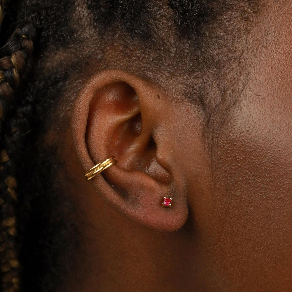 18k Gold Plated Jewellery - July Birthstone Stud Earrings in Gold with Ruby CZ - Stud Earrings - Astrid &amp; Miyu