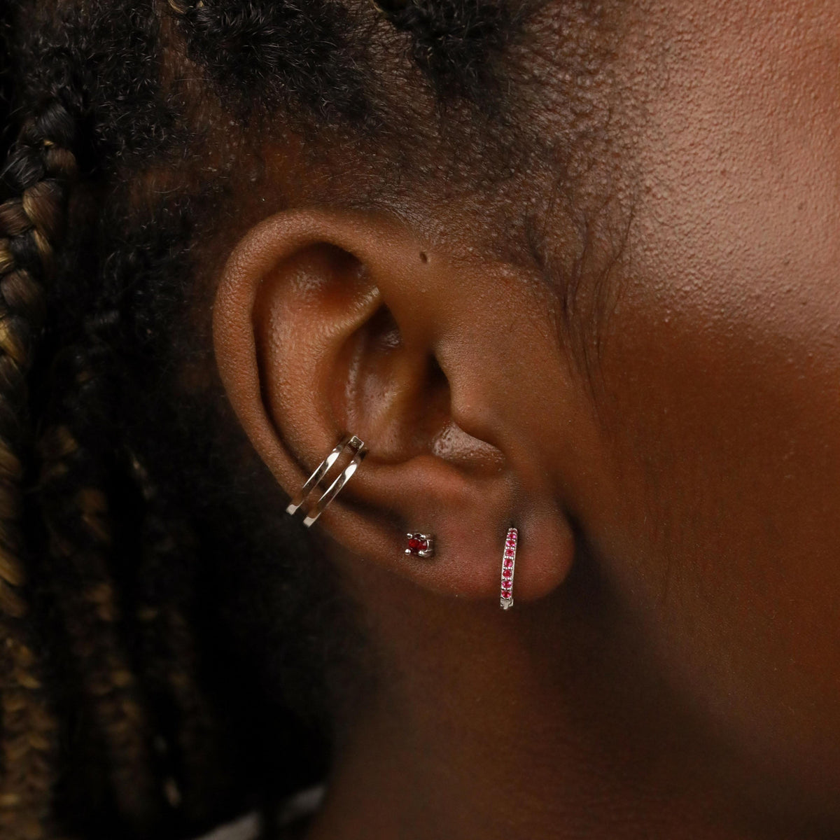 Birthstone Earrings - January Birthstone Huggies in Silver with Garnet CZ - Huggies - Astrid &amp; Miyu