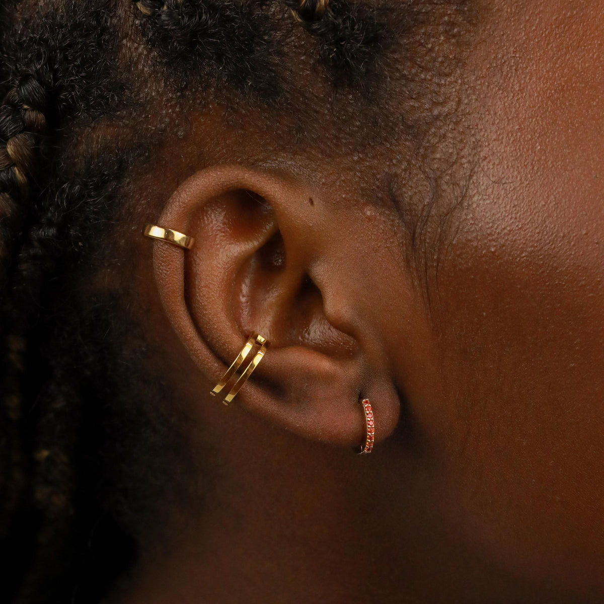 18k Gold Plated Jewellery - January Birthstone Huggies in Gold with Garnet CZ - Huggies - Astrid &amp; Miyu